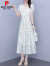 皮尔卡丹2024夏季新款流行高档白色雪纺碎花连衣裙收腰显瘦遮肚长裙子 白色 L 建议95-115斤