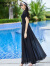 ROWILUX雪纺连衣裙女2024年夏季新款黑色沙滩裙时尚假两件洋气大摆长裙子 黑色 XXL