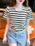皮尔卡丹夏季短袖t恤女装2024新款韩版宽松小个子条纹t恤衫女士打底衫上衣 杏色 XL（110-120斤）
