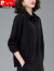 皮尔卡丹中年卫衣春秋薄款2024新款休闲薄款时尚洋气宽松套头女士T恤 黑色 L 适合118-130斤左右