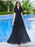 ROWILUX雪纺连衣裙女2024年夏季新款黑色沙滩裙时尚假两件洋气大摆长裙子 黑色 XXL