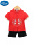 迪士尼（Disney）汉服儿童套装夏季童装男童夏季套装新款古风周岁礼服宝宝棉麻衣服 箭牌套装红色 90