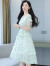 拉夏贝尔碎花雪纺连衣裙女2024年夏季新款韩版女装显瘦时尚气质仙女蛋糕裙 浅绿色 2XL