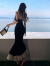 摩舍沙滩裙法式优雅气质吊带连衣裙夏季新款收腰拼接包臀裙性感修身裙 黑色 S