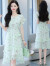 拉夏贝尔碎花雪纺连衣裙女2024年夏季新款韩版女装显瘦时尚气质仙女蛋糕裙 浅绿色 2XL