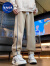 NASA XVVX美式毛呢加绒裤子男款秋冬季加厚重磅男生运动休闲裤条纹束脚卫裤 卡其 常规款 M