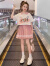 奥特曼女童夏装套装2024新款儿童洋气polo衫短袖女大童夏季薄款套装裙 粉红色 120cm(120cm)