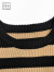 美洋（MEIYANG）双色打底衫巨显瘦法式条纹圆领弹力修身针织上衣时尚新款针织衫女 黑茶条 S