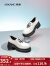 奥康（Aokang）官方女鞋 秋季新款镜面英伦风女士小皮鞋商场同款 米白 37