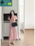 卡洛珂短袖连衣裙女韩国夏季圆领设计款裙子中式鱼尾裙中长裙 粉红色 S