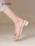 卓诗尼（Josiny）拖鞋女2024夏季新款时尚法式仙女风百搭休闲透明水钻粗跟一字凉拖 米白色 跟高4.5cm 35