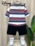 迪士尼（Disney）男童短袖套装polo衫2024新款洋气宝宝衣服儿童酷帅薄款夏季两件套 绿色【套装】 90