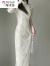 啄木鸟真丝新中式改良订婚旗袍秋23新款女装中国风年轻款少女高端连衣裙 白色 S