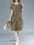 穆夏百合2024夏季新款女装时尚气质休闲遮肚短袖小个子连衣裙中长款a字裙 军绿色 XL(135-155斤)