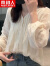 南极人（Nanjiren）设计感小众蕾丝长袖衬衫女2024年春秋新款刺绣小衫打底衫法式上衣 米白色 S