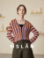 MSLAN商场同款秋季柔软气质通勤针织衫女撞色条纹小V领毛织套衫 焦橘色 M