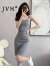 JVH香港潮牌开衫吊带套装女 2024春季新款收腰小个子包臀修身连衣裙 灰色两件套 S
