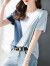 俞兆林短袖t恤女2024年新款夏季女装韩版拼接撞色显瘦小个子打底衫女 蓝色 S  建议80-95斤