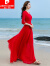 皮尔卡丹（pierre cardin）2024年新款雪纺红色连衣裙长裙春秋女长款显瘦显高气质夏季到脚踝 黑色 3XL 建议130-140斤