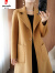 皮尔卡丹23秋冬新款高端双面羊绒大衣女小个子气质中长款100％羊毛呢外套 咖啡色  2XL 150-165斤