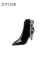 迪芙斯（D:FUSE）DFuse冬季新款漆皮尖头细跟时装靴短靴踝靴 黑色 34