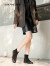 奥康（Aokang）官方女鞋 2023冬季新款舒适简约时尚拼接短靴百搭约会瘦瘦靴 黑色 35