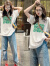 浪莎（LangSha）2024夏季新款T恤女宽松中长款大版短袖上衣圆领韩版休闲百搭 白色绿跑道 S 80-100斤