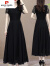 皮尔卡丹黑色蕾丝雪纺连衣裙女夏季2024新款奢华高端中年气质洋气长款 黑色 M(96-106斤)
