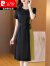 皮尔卡丹品牌女装短袖连衣裙子女士装2024年新款夏季小个子气质中长裙针织 黑黄色 3XL