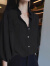 皮尔卡丹2024夏季新款韩版五分袖衬衫女雪纺灯笼袖上衣复古宽松纯色衬衣 卡其色 XL-115-125斤