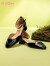 金利来（goldlion）女鞋2024夏季时尚中空复古粗跟一字搭扣方头凉鞋G662420091黑色37