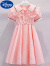 迪士尼新品女童连衣裙夏款收腰洋气公主裙3-12岁女孩蕾丝娃娃领薄款裙子 粉色 140 建议125-135cm7-8岁