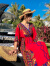 摩舍泰国民族风沙滩裙女夏季新款海边度假裙显瘦波西米亚长裙连衣裙 红色 S