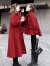 JVH香港潮牌斗篷双面羊毛大衣女 冬季新款复古纯色长袖系带毛呢外套 砖红色 S