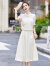 皮尔卡丹（pierre cardin）新中式国风连衣裙2024夏季新款改良式汉服气质刺绣吊带裙两件套 白色 M
