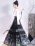 AEMAPE螺钿织银马面裙套装女2024高端新中式明制轻奢重工汉服时尚长裙子 黑色螺钿织银马面裙+白色立领上 S