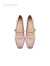 哈森玛丽珍单鞋女专柜同款2024春夏季新款法式优雅粗跟女鞋HS246509 粉色 织物/羊皮革 36