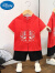 迪士尼（Disney）汉服儿童套装夏季童装男童夏季套装新款古风周岁礼服宝宝棉麻衣服 箭牌套装红色 90