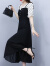 皮尔卡丹（pierre cardin）黑色波点雪纺假两件连衣裙女装夏季长款大码胖mm显瘦气质法式长裙 黑色 M (90-104斤)