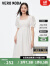 VEROMODA连衣裙2023新款法式方领泡泡袖收腰中长款甜美气质 本白色-S85 165/84A/M