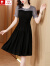 皮尔卡丹（pierre cardin）连衣裙2024夏季新款女装气质洋气修身显瘦高端欧货假两件中长裙子 黑色 4XL