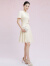 拉珂蒂（La Koradior）2024年春夏新款三醋酸短袖压褶收腰气质连衣裙 白色 M