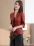 卡搭（kraallda）奢侈高端品牌国风香云纱西装女新款新中式真丝外套五分袖修身时尚 红色 L
