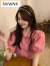 NVWNK韩系温柔短袖衬衫女2024夏季新款设计感小众蕾丝花边宽松白色衬衫 粉色 S