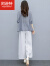 阿逊特（AspecialXun）品牌新品女装 棉麻套装女气质2021年夏季新款时尚休闲洋气减龄亚 灰色【上衣】 M