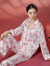 金三塔睡衣女真丝19姆重磅桑蚕丝新年红色新中式可外穿长袖睡衣居家服 白底红瓷印花8242 M