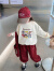女童卫衣套装春秋2024新款儿童服装4-6岁中小童女孩卡通印花3件套 红色 110码建议3-4岁（身高105左右）