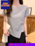踏司红纯棉短袖T恤女2023年时尚修身圆领韩版不规则短款上衣 灰色 L