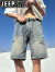 吉普（JEEP）破洞牛仔短裤男士夏季薄款新款美式复古裤子男生潮牌大码五分裤子 蓝色 S