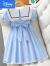 迪士尼（Disney）女童蓝色连衣裙夏2024新款儿童学院风纱裙子大童夏季泡泡袖公主裙 蓝色 洋气公主裙 120